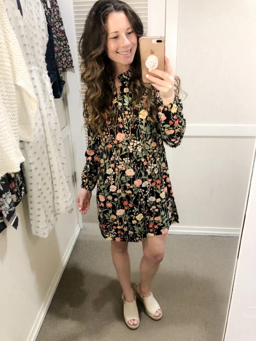 LOFT Wildflower Botanical Print Ruffle Collar Mini Dress Size M